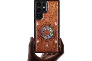 Carveit Funda con Compatible Samsung S23 Ultra Accesorios Carcasa Grabado en Madera e incrustación de mejillones para Galaxy S23 Ultra Carcasa estético (Rosa-Das Vegvissir Des Wickinger)