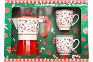 ICE TOYS Set da caffè con caffettiera in alluminio e 2 tazze in ceramica, altezza 14 cm natalizia ideale regalo natalizio
