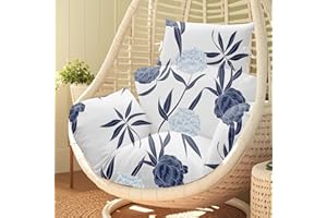 joomie Waterproof Egg Chair Cushion Replacement 119x79x13 cm Thicken Hanging Egg Swing Chair Cushion Indoor Outdoor Wicker Rattan Hammock Basket Cushion with Headrest Pillow, Blue Enchantress