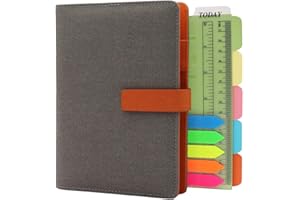 TSY - Agenda recargable, diarios y cuadernos, organizador personal ejecutivo para hombres y mujeres, carpeta de 6 agujeros con anillas con papel forrado, soporte para bolígrafos, color gris claro A6