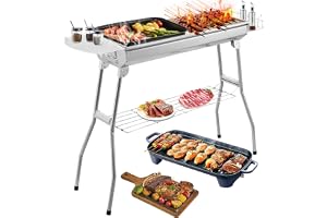 Teodute Kolgrill, med hyllplats för kryddor, sidokorgar och låda för förvaring, bärbar i rostfritt stål, för utomhuskök, camping