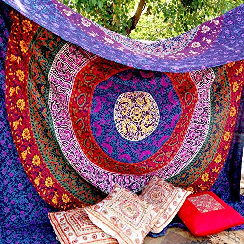 Unique Indian Hippie Mandala Multi Color Tapestry by Craftozone (220x140 cms)