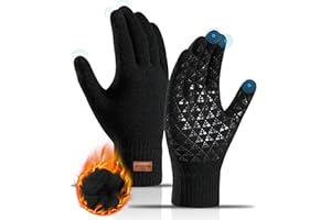 KEECOW-Mens-Gloves-Winter,Touch Screen Knitted Thermal Gloves for Mens and Womens with Thickened Elastic Cuff,Non-slip Silicone for Typing Driving Fishing Hiking Climbing