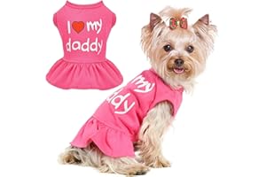 DOSUYI Dog Dresses for Small Dogs Girl I Love My Mom/Dad Dog Clothes for Small Dogs Girl Puppy Dress Pet Cat Apparel Pink (Love Daddy, Small)