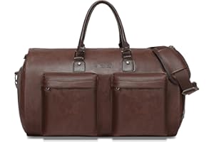 Modoker Convertible Leather Garment Bag, Carry on Garment Bags for Travel Waterproof Garment Duffel Bag Gifts for Men Women Business - 2 in 1 Hanging Suitcase Suit Travel Bags, Brown