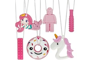 HIRSRIAN Kaukette für Kinder, 6 Stück Sensory Kauen Halskette, Silikon Beißring für Baby, Autismus Spielzeug für Jungen und Mädchen, Perfekt für Kinder mit ADHS, Zahnen, Beißende, Fingernägel Kauen (Rosa)