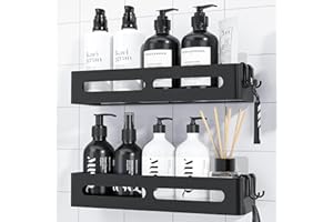 Kitsure Duschablage ohne Bohren - 2er-Pack, Duschregal ohne Bohren mit großer Kapazität, rostfreies wandmontiertes Badezimmer organizer, Selbstklebende Duschablage, 33.5 x 12.0 x 5.5 cm, Schwarz