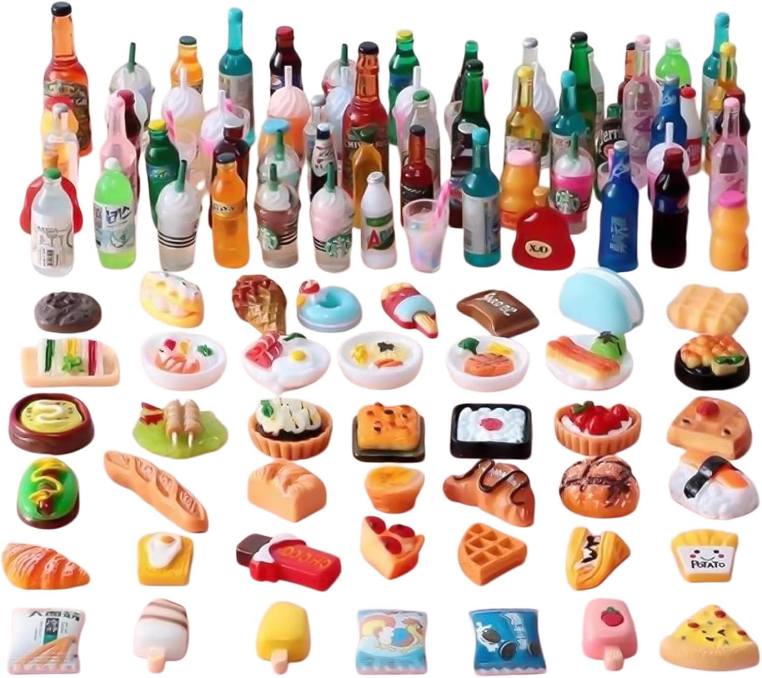 MLPKOI 150 Piezas Comida Miniatura Comida de Juguete, Accesorios para Casa de Muñecas, Juguetes Mezclados de Alimentos y Bebidas en Miniaturas Accesorios Cocina Juguetes, Estilo Aleatorio