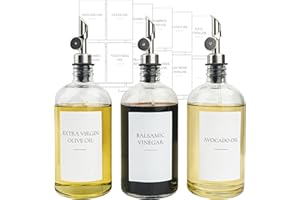 Ezebesta 3PCS Oil Dispensers with Labels 480ml Kitchen Cooking Glass Bottles Containers with 304 Stainless Steel Automatic Pump Heads Anti-Corrosion & Rustproof