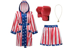 Regenboog American Flag Boxing Costume Men and Women,Rocky Balboa Costume Adult,Satin Boxer Robe Shorts Belt,Boxing Gloves