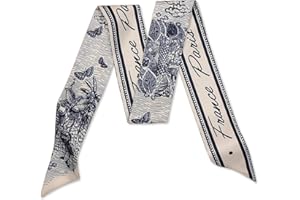 LumiSyne Skinny Silk Scarf For Women Girls Narrow Long Neckerchief Flower Printed Letter Pattern Romantic Artistic Style Satin Slim Ribbon Thin Scarf Tie Headdress Hair Scarf Handbag Handle Ribbon