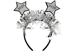 iwiio Happy New Year Headband - Star Headband with Tinsel, Glitter Tiara Hair Accessories for Kids & Adults New Year's Eve Photo Booth Props