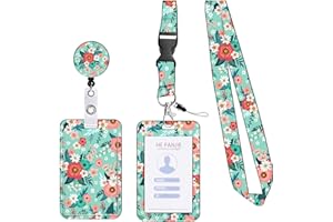 KHDULQ Collier Porte Carte, Porte Badge, Porte Badge Tour De Cou, Porte Carte Avec Cordon, Tour de Cou Badge(Collier Fleur Verte, Poche Carte) Pour Fournitures De Bureau Et Scolaires.