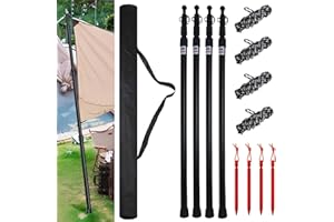 Bostar 4 PCS Palo Toldo Ajustable 90-230CM con Tapa de Goma Ancha Extensible Toldo Aluminio para Camping Barras de Tienda de Campaña de Aluminio para Furgonetas Camper