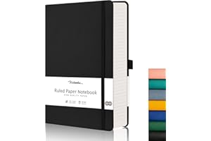 HIUKOOKA A5 Lined Notebook Hardcover College Ruled Journal 14.6 × 21 cm with 320 Numbered Pages, Premium 100gsm Paper for Notes Planning Study Travel Writing As a Diary and Projects (Black)