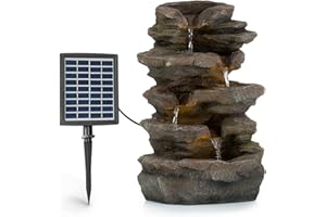 Blumfeldt Stonehenge - Fuente Solar, para Exteriores e Interiores, Concepto LoopFlow, Autonomía de hasta 5 Horas, Luces LED, Poliresina, Resistente heladas, Simulación de Piedra, Marrón