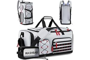 MIAOKE 35L Gym Bag, Sports Duffel Bag, Travel Duffel Bags with Shoe Compartment, Dry and Wet Separation Overnight Bag with Waterproof Pocket, for Men and Women, Enjoy a Relaxing Holiday (Gray)
