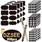 DZSEE® 308x Tafeletiketten Selbstklebend 2x Löschbar Kreidemarker, Etiketten Selbstklebend für Gläser, Tafel Aufkleber, Dekor
