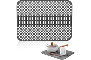 WANDGU - Alfombrilla de silicona para fregadero (43 x 32 cm, alfombrilla de drenaje resistente al calor, alfombrilla de cocina antideslizante para encimera y fregadero - Soporte de secado rápido con