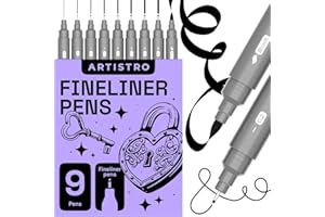 Artistro Lot de 9 stylos à pointe fine pour dessin, encre d'archivage étanche, pour illustration, stylo technique, croquis, écriture, dessin, journal, lot de stylos à pointe fine