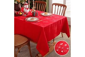 SASTYBALE Jacquard Christmas Tablecloth Rectangle 132 x 182 CM, Spill Proof Oil Proof Wrinkle Free Holly Leaves Damask Xmas Table Cloth, Polyester Table Cover for Dining, Party, Holiday, Indoor, Outdoor, Red