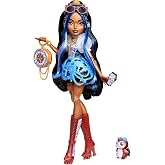 Mavi bluzu ve siyah şortuyla Monster High Robecca Steam bebek, evcil penguen Kaptan Penny ve u&ccedil;uş g&ouml;zl&uuml;ğ&uuml; ile &ccedil;anta gibi 7 ak