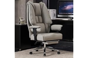 EXCEBET Ergonomic Office Chair – High Back PU Leather Executive Desk Chair with Adjustable Armrests, Swivel Computer Chair for Home Office, Heavy Duty Support up to 400 lbs (Light Grey-1)
