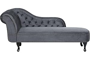 Beliani Chaise Longue tapizado en Terciopelo Gris con Botones versión Izquierda Nimes