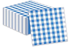HFBOBP 40PCS Checkered Gingham Paper Napkins, 25cm x 25cm Blue Disposable Cocktail Beverage Napkins Gingham Serviettes for Cocktails, BBQ Parties, Aftetnoon Tea, Restaurant, Bar, Picnic, Party