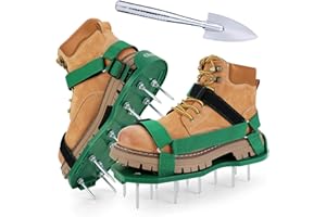 Ohuhu Zapatos Aerador de Cesped Sin Instalación, Zapatos Jardín de Césped con Pala de Acero Inoxidable Sandalias Zapatos con Puntas, Talla Universal para Todos Los Zapatos, Verde