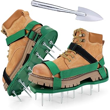 Escarificador Cesped Manual Zapatos Aireador Césped URAQT - Suelas Con Púas 47mm Ajustables Zapatos Con Púas Ajustables