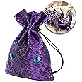 Byhoo Dice Bag of DND Can Cover 6 Dice Sets, Glow in The Dark Eyes D and D Dice Storage Pouch, Purple Dragon Leather Coins Bag for Fantasy Dragons and Dungeons Games Accessories, Drawstring Dice Pouch