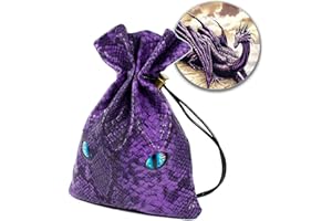 Byhoo DND Dice Bag può coprire 6 set di dadi, Glow in The Dark Eyes DND Dice Storage Pouch, borsa per monete in pelle di drago viola per giochi fantasy DND, custodia per dadi con coulisse