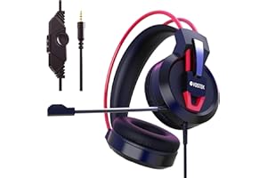 VOISTEK Gaming Headsets with Microphone for Xbox PS5 PS4, Wired 3.5mm Gaming Headset with Noise Cancelling Mic [7.1 Surround Sound - 50mm Drivers] Over-Ear Game Headsets for Xbox Switch Mac Laptop Red