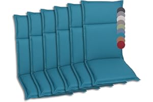 GO-DE Textil Comfortable and Attractive Cushion for High-Backed, Mid-Back and Low-Backed Garden Chairs (Set of 6, Plain Petrol, High-Backed)
