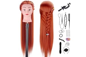 Testa per parrucchieri, TopDirect 29.5" Morbidi Testina Parrucchiere Capelli 100% Sintetica Testa per Acconciature Testa Parrucchiera con Staffa + DIY Accessori per Capelli