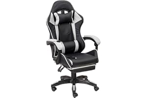 Baroni Home Sedia Gaming Ergonomica con Massaggiatore Lombare, Altezza Regolabile e Schienale Inclinabile, Sedia Ufficio con Comodo Poggiatesta e Poggiapiedi, in Soft Foam, Bianco, 58x66x114-124 cm
