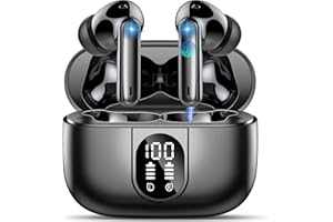 Csasan Ecouteurs Bluetooth sans Fil, Écouteurs Bluetooth 5.3 Stéréo Immersif avec 4 ENC Mic, 40H Oreillette Bluetooth avec Écran LED, IP7 Étanche Casque Bluetooth Contrôle Tactile pour iOS Android