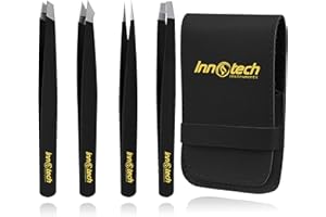 INNOTECH INSTRUMENTS Lot de 4 pinces à épiler professionnelles pour épilation des sourcils pour homme et femme - En acier inoxydable - Pour poils incarnés