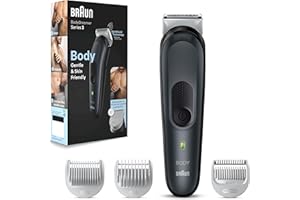 Braun Series 3 Bodygroomer/golarka intymna dla mężczyzn, do pielęgnacji ciała i usuwania włosów dla mężczyzn, do klatki piersiowej, pod pachami, nasadki grzebieniowe 1/3 mm, czas pracy 80 min,