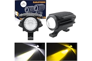 EAGLEVISION Phare Auxiliaire Moto 60W 6000LM Phares Supplémentaires Pour Moto 6000K/3000K Feux Additionnels Moto LED Blanc/Jaune 9V-30V Puces Seis De Bonne Qualité