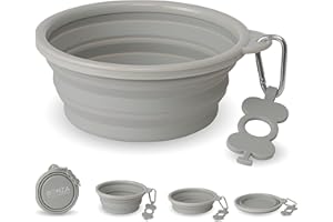 Bonza Extra Large Collapsible Dog Bowl 1500 mL, Sturdy Reinforced Rim, Includes Carabiner & Water Bottle Holder Keychain, Light Gray