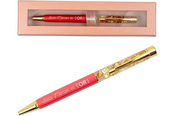 Ernestine - Boitier + Stylo Belle Maman en Or - Idée cadeau belle-mère - Cadeau pour la fête des mères - Stylo belle maman personnalisé - cadeaux stylos Femme Noël - Merci belle mère