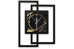 ‎KREATIVE FEDER Kreative Feder Designer-WANDUHR „Black & Gold Waves“ in modernem Metallic-Look ohne Tickgeräusche (Funk/Quarz) (Funkuhrwerk)