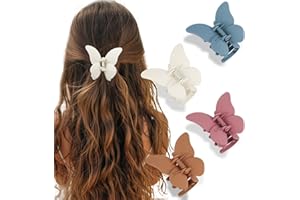 GIFTGEM Cute Hair Clips for Girls, Butterfly Hair Clips, Non-Slip Strong Hold Hair Accessories for Girls, Ladies, Elegant Colorful (Pink White Yellow Greenish-Blue) for Thick Thin Long Curly, 4PCs