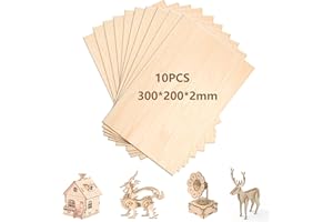 Rhimooay 10 Stück 2mm Lindensperrholz zum Laserschneiden, Sperrholz Holzplatte, Spanplatte, Holzplatten zum Gravur- und DIY-Projekte, Sperrholzplatte für Gemälde, Holzprojekte und Gravuren (30x20cm)