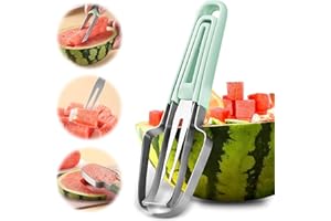 HiGropcore 3-in-1 Watermelon Fork Slicer Cutter Stainless Steel Watermelon Popsicle Cutter Portable Melon Cutter and Fruit Forks Summer Watermelon Cube Cutting Tool for Kitchen Gadget Camping