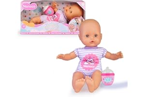 NENUCO - Biberón Sonajero, muñeco Bebe blandito Que Viene con un sonajero y Vestido con un Pijamita de rayitas con un Estampado de un Unicornio, Famosa (NFN87000)