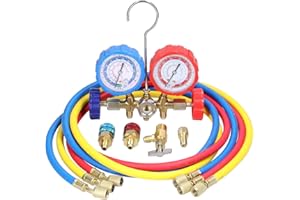 KKnoon Manifold Gauge Set Air Conditioning Refrigerant Charging Tool Brass Dual-Valve Pressure Gauge with 5ft Hose Quick Coupler Adapters for R12/R22/R134a/R502 Refrigerant