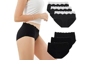 EKSHER Culotte Femme Coton Lot de 6 Sexy Slip en Dentelle Taille Midi Hipster sous-vêtement Shorties Doux